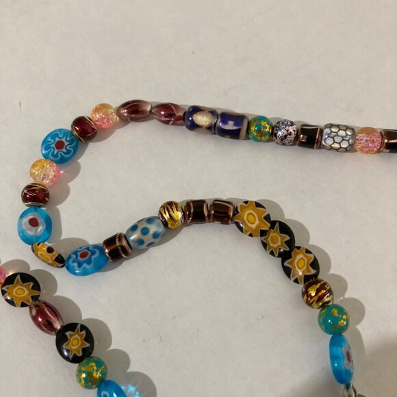 Millefiori Glass And Enameled Metal Beaded Necklace - Picture 2 of 7